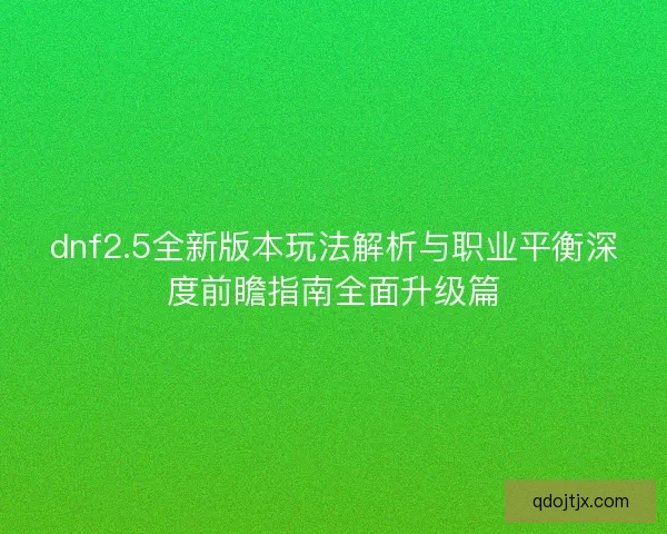 dnf2.5全新版本玩法解析与职业平衡深度前瞻指南全面升级篇
