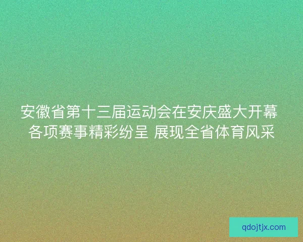 安徽省第十三届运动会在安庆盛大开幕 各项赛事精彩纷呈 展现全省体育风采